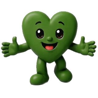 Herte, the Hertes mascot — a smiling green heart with open arms